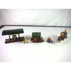 Lot Of Three Dept 56 Accessories Horse Coach Train Platform Poultry Market